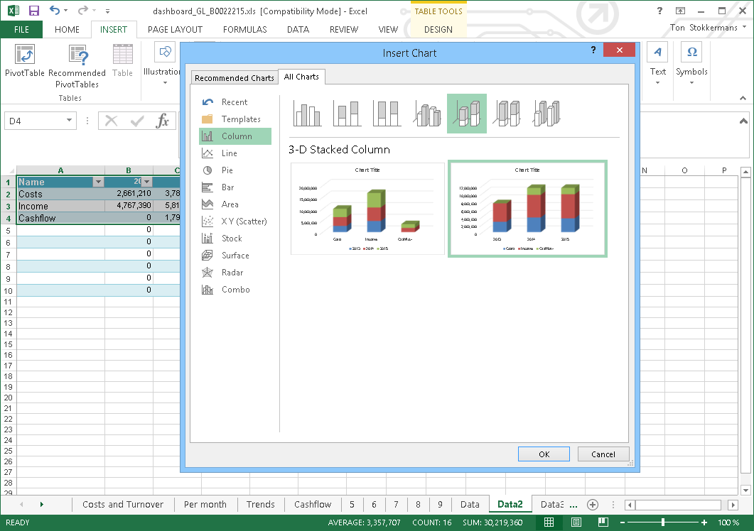 Excel, Financial Data, create Graph 1